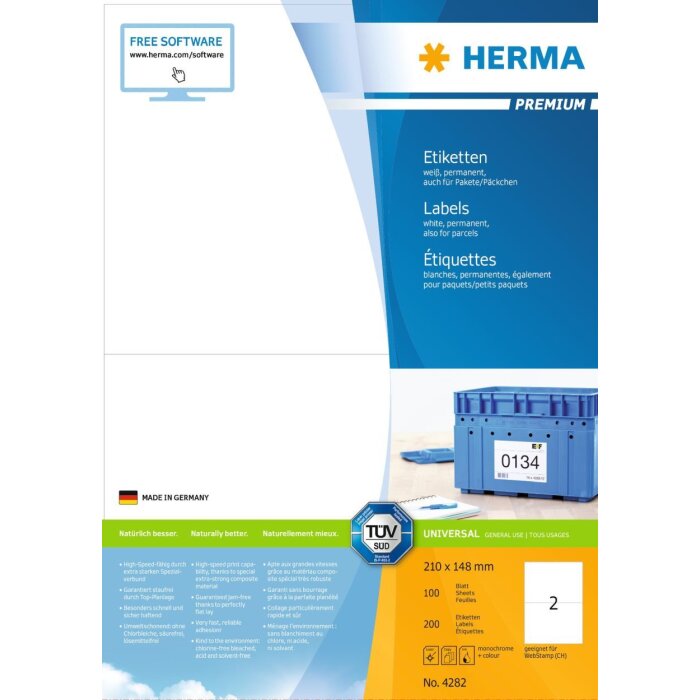 HERMA Etiketten Premium A4 weiß 210x148 mm Papier matt 200 St.