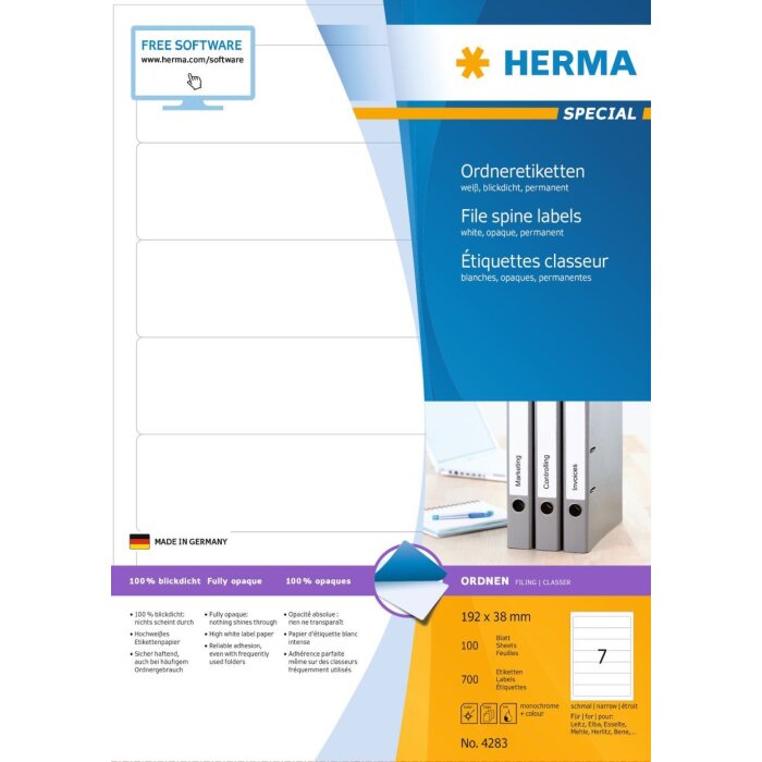 HERMA Ordneretiketten A4 weiß 192x38 mm Papier matt blickdicht 700 St.