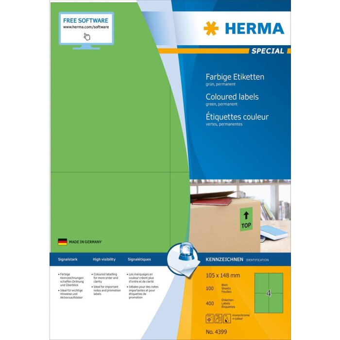 HERMA Etiketten A4 grün 105x148 mm Papier matt 400 St.