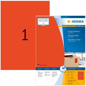 HERMA Etiketten A4 rot 210x297 mm Papier matt 100 Stück