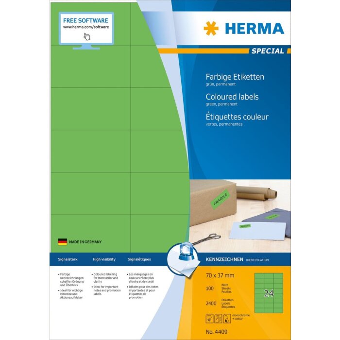 HERMA Etiketten A4 grün 70x37 mm Papier matt 2400 Stück