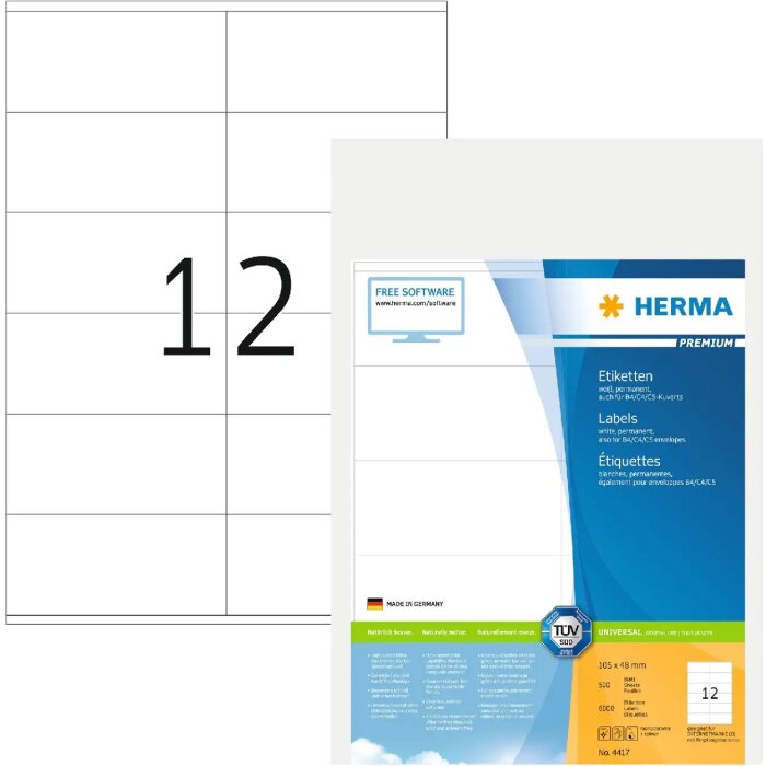 HERMA Etiketten Premium A4 Weiß 105x48 mm matt 6000 St. permanent