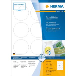 HERMA 4477 Etiketten Ø60mm weiß matt...