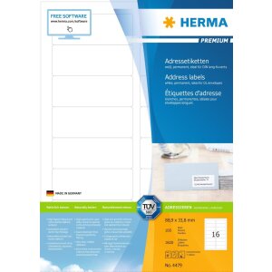 HERMA Adressetiketten Premium A4 weiß 88,9x33,8 mm...