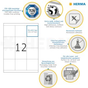 HERMA Etiketten Premium A4 weiß 70x67,7 mm Papier matt 2400 Stück