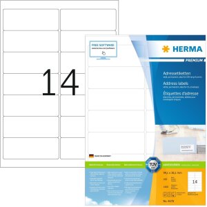 HERMA Adressetiketten Premium A4 weiß 99,1x38,1 mm...