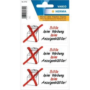 Hinweisetiketten Keine Werbung Anzeigenbl. wetterf. 1Bl.