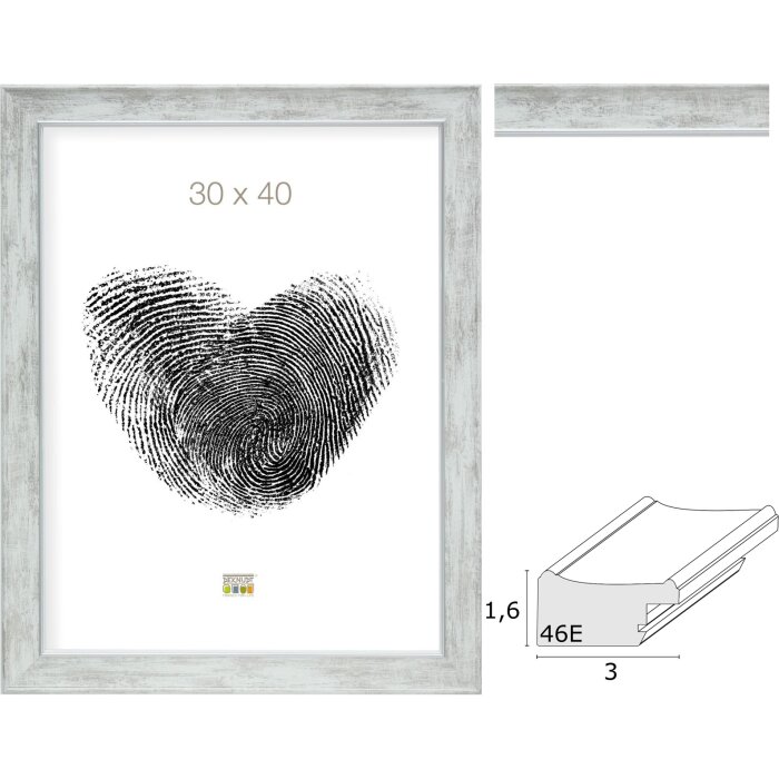 Deknudt S46EE1 Holzrahmen Weiß Silberkante 10x15 bis 40x60 cm