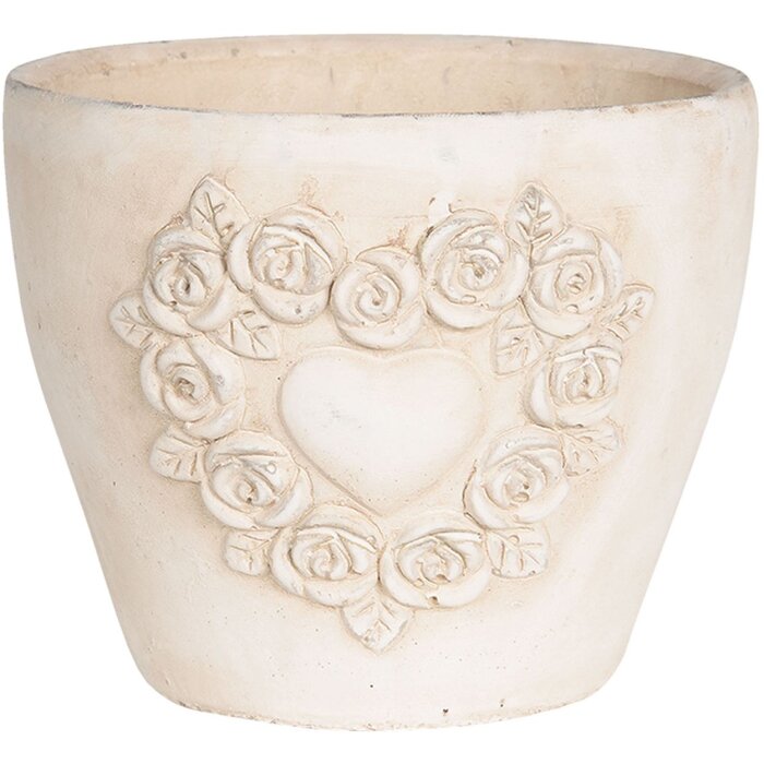 Clayre & Eef 6TE0278M Ghiveci de flori 17x17x15 cm alb teracotă trandafiri rotund