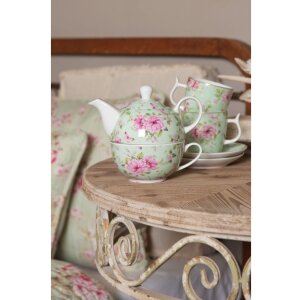 Clayre & Eef 6CE1071 Ceașcă de cafea cu farfurie 160 ml flori din porțelan