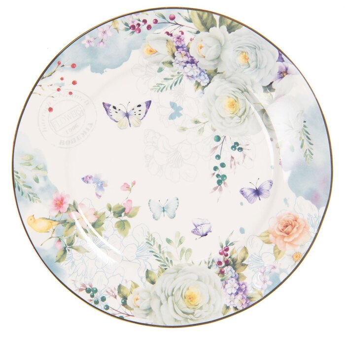 Clayre & Eef BUTDP farfurie mică Ø 19 cm porțelan flori fluture