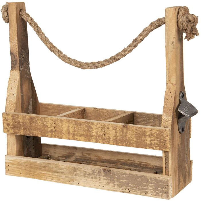 Clayre & Eef 6H1882 Raft pentru sticle 32x11x32 cm Raft pentru sticle dreptunghiular din lemn maro