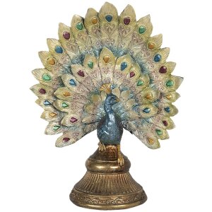 Clayre & Eef Dekoration Pfau mehrfarbig 22x12x30 cm