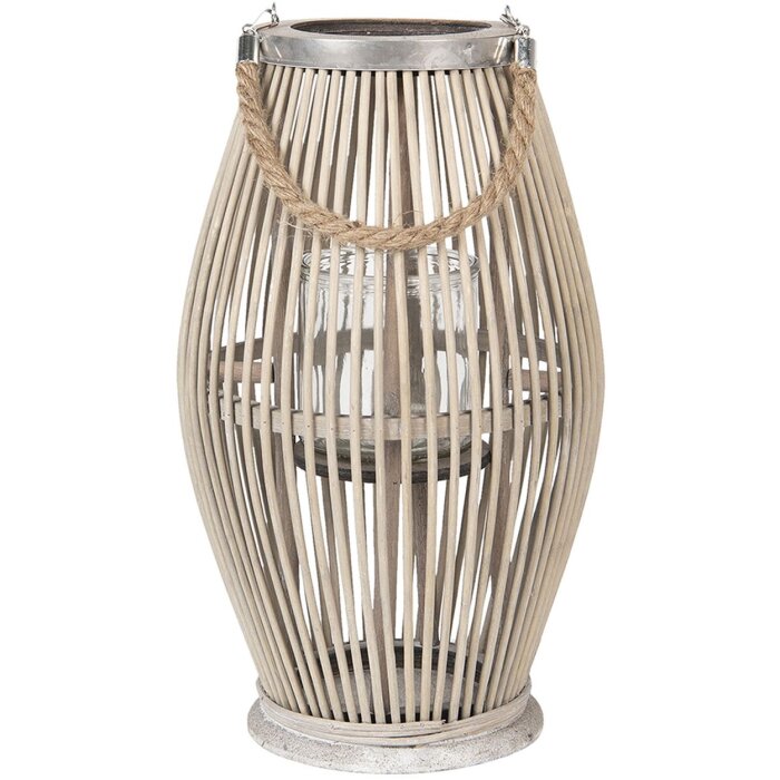 Clayre & Eef 6RO0470M Lanternă Ø 23x40 cm Lemn gri Sticlă rotundă Lumânare Holder