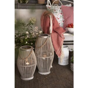 Clayre & Eef 6RO0470M Lanternă Ø 23x40 cm Lemn gri Sticlă rotundă Lumânare Holder