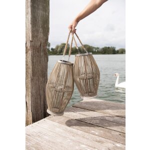 Clayre & Eef 6RO0470M Lanternă Ø 23x40 cm Lemn gri Sticlă rotundă Lumânare Holder