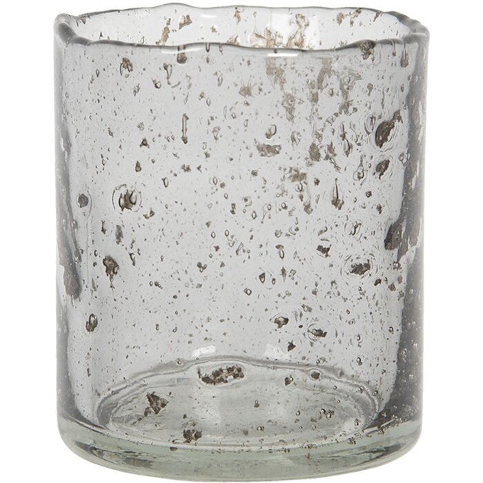 Clayre & Eef 6GL2992 Suport pentru lumânări din sticlă gri rotund 8x10cm