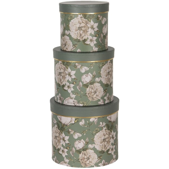 Clayre & Eef Set 3 cutii pălării verzi Ø20x17-14x13cm