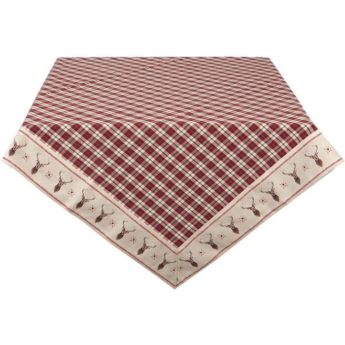 Clayre & Eef COL01 față de masă 100x100 cm roșu bej bumbac diamante cerb