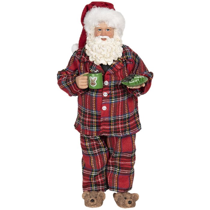 Clayre & Eef Moș Crăciun figurină decorativă multicoloră 14x10x28 cm plastic textil