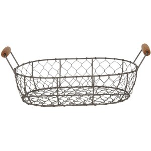 Set de coșuri din fier și lemn maro - Clayre & Eef