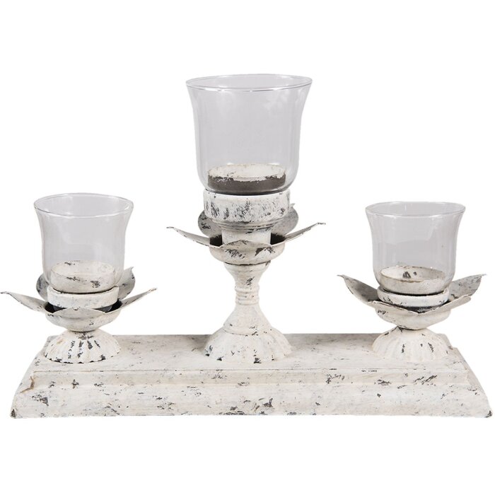 Clayre & Eef Candle Holder 6Y3982 Gri Fier Sticlă Vintage 36x12x25 cm