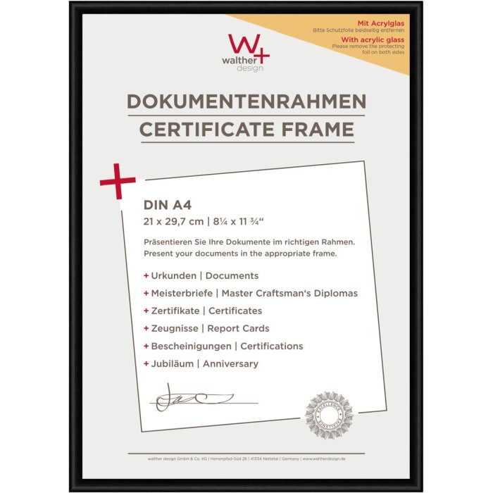 Walther plastic cadru New Lifestyle 21x30 cm negru acrilic sticlă DIN A4