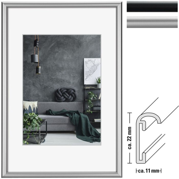 Hama cadru aluminiu Detroit sticlă normală sticlă acrilică negru argintiu multe dimensiuni