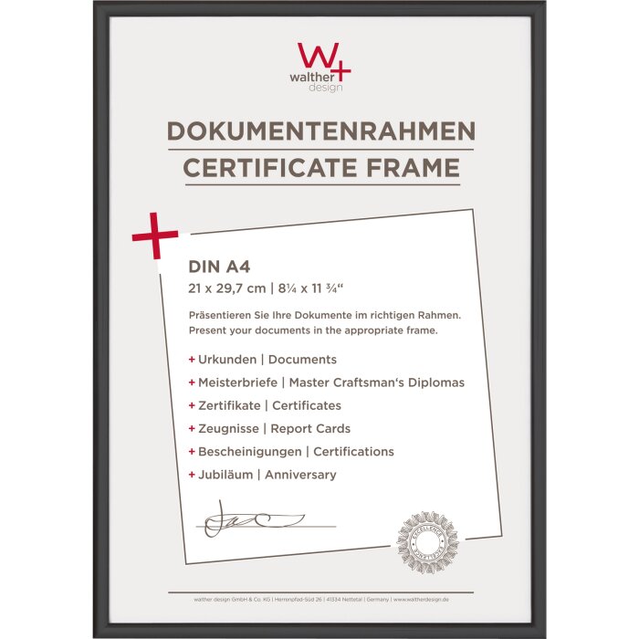 Walther NEW LIFESTYLE A4 Rahmen Schwarz 21x29,7cm Dokumentenrahmen