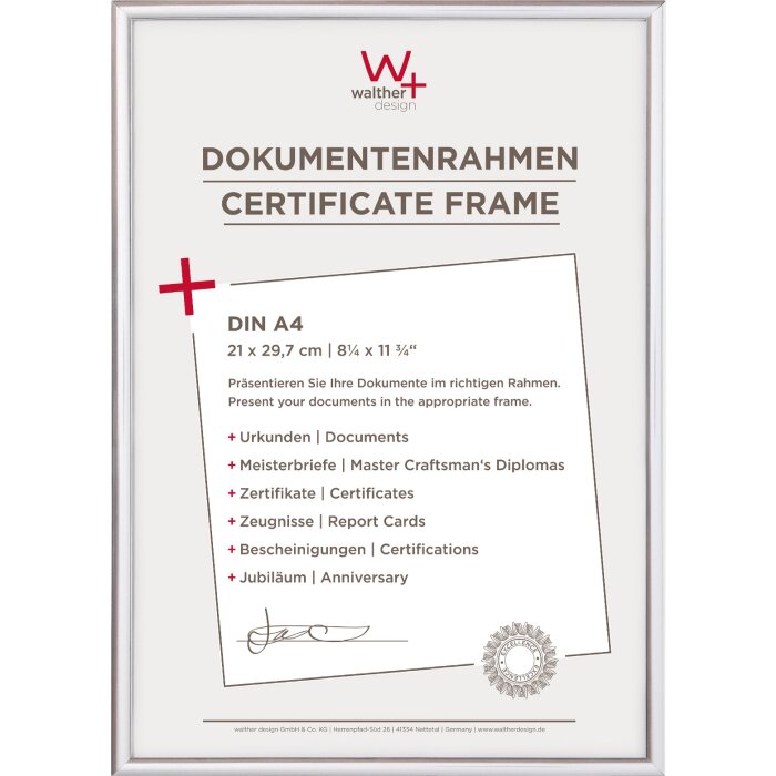 Walther Kunststoffrahmen New Lifestyle 21x29,7 cm silber DIN A4 Urkundenrahmen