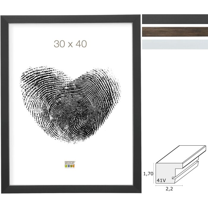 Deknudt ramă foto din plastic S41VK, margine argintie, sticlă premium, 10x15-40x50 cm