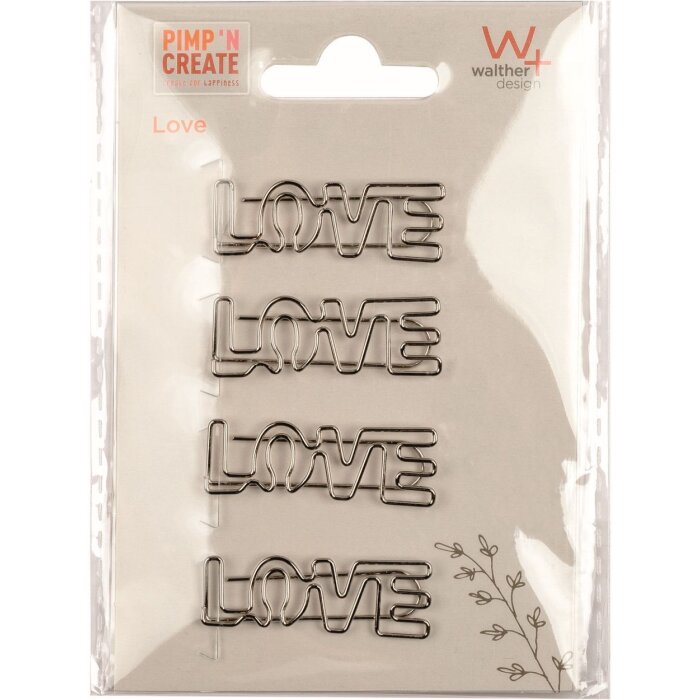 Walther Metal Decorative Clip PIMP AND CREATE Love Silver 41x14 mm 4 bucăți