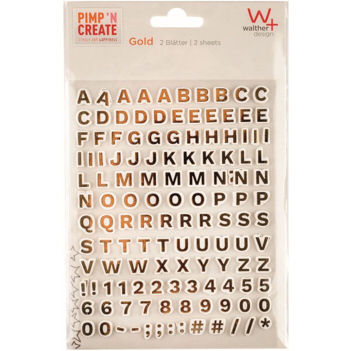 Stickeri autoadezive cu litere, cifre și semne speciale DIY PIMP AND CREATE gold