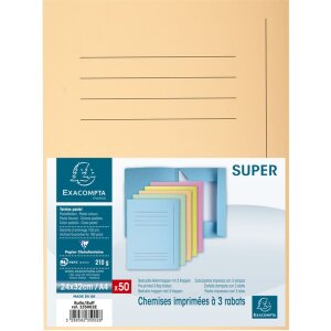 Mapă de fișiere SuperFile 210 Bej, 3 clapete, DIN A4, 50 buc, 24x32 cm