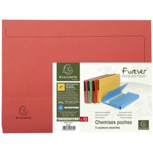 Dosare A4 din carton reciclat colorate, set 10 buc, 24x32cm Forever