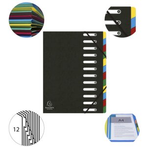 Exacompta Ordnungsmappe HARMONIKA Gummizug Colorspan 12 Fächer DIN A4 Schwarz
