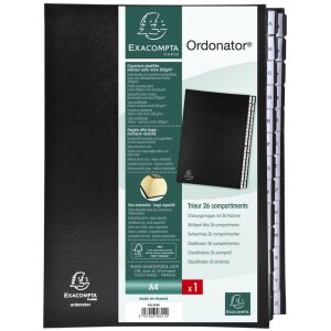 Mapă de ordonare cu spate elastic, 26 dosare A-Z, DIN A4, negru