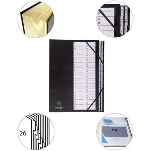 Exacompta Ordnungsmappe Gummizug Harmonika-Rücken 26 Fächer A-Z DIN A4 Schwarz