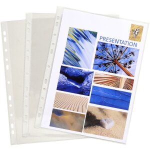 Exacompta – 100 huse pentru broșuri perforate DIN A4 vertical, PVC lucios 80µ