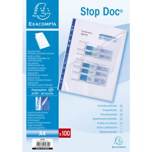 Exacompta 5870E, 100 folii pentru prospecte Stop Doc, A4, PP, 110µ, Cristal