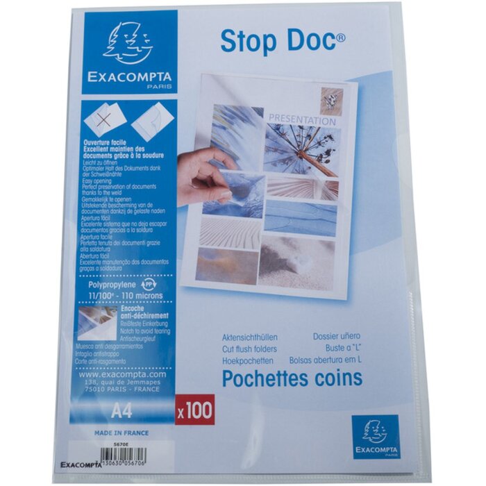 Exacompta 5670E Folii plastic arhivare Stop Doc A4 Cristal 100 buc
