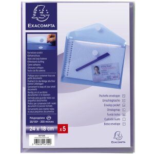 Pachet cu 5 huse de prospect cu închidere prin clești, PP 24x18 cm, colorate separat