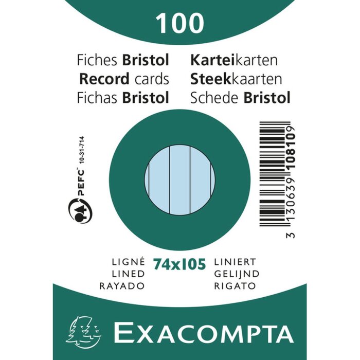 Exacompta Karteikarten A7 liniert 100 Stück azurblau 74x105 mm 205 g/m²