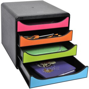 Exacompta Big Box Plus, cutie cu 4 sertare deschise, negru lucios