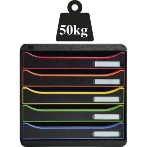 Exacompta Schubladenbox Big Box Plus 5 offene Schubladen Schwarz Glossy