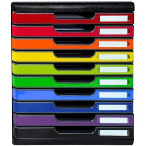 Exacompta cutie cu sertare MODULO A4, 10 sertare închise - Curcubeu