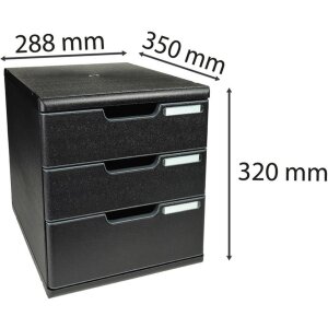 Boxă de sertare Exacompta MODULO A4, 3 sertare închise, neagră