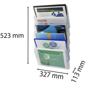 Exacompta Suport broșuri perete, 6 compartimente A4 orizontal, Cristal