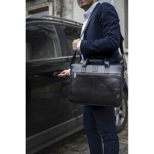 Exacompta 17437E Geantă de umăr pentru laptop din piele neagră 14 inch impermeabil la apă