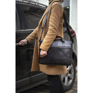 Exacompta 17437E Geantă de umăr pentru laptop din piele neagră 14 inch impermeabil la apă